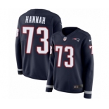 Women's Nike New England Patriots #73 John Hannah Limited Navy Blue Therma Long Sleeve NFL Jersey