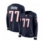 Women's Nike New England Patriots #77 Trent Brown Limited Navy Blue Therma Long Sleeve NFL Jersey