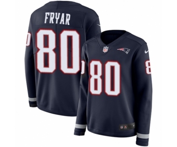 Women's Nike New England Patriots #80 Irving Fryar Limited Navy Blue Therma Long Sleeve NFL Jersey