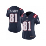 Women's Nike New England Patriots #81 Clay Harbor Limited Navy Blue Rush NFL Jersey