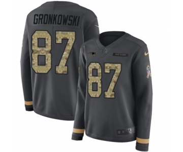 Women's Nike New England Patriots #87 Rob Gronkowski Limited Black Salute to Service Therma Long Sleeve NFL Jersey