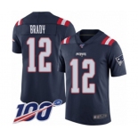 Youth New England Patriots #12 Tom Brady Limited Navy Blue Rush Vapor Untouchable 100th Season Football Jersey