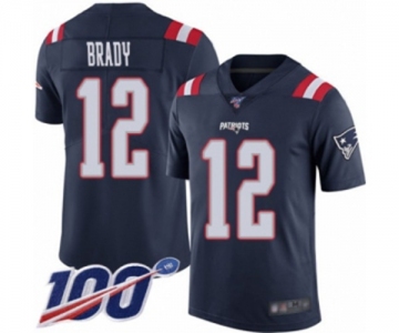 Youth New England Patriots #12 Tom Brady Limited Navy Blue Rush Vapor Untouchable 100th Season Football Jersey