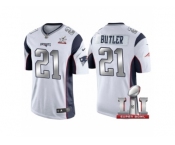 Youth New England Patriots #21 Malcolm Butler White 2017 Super Bowl LI Patch Steel Silver Limited Jersey