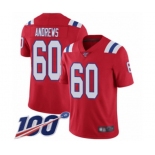 Youth New England Patriots #60 David Andrews Red Alternate Vapor Untouchable Limited Player 100th Season Football Jersey