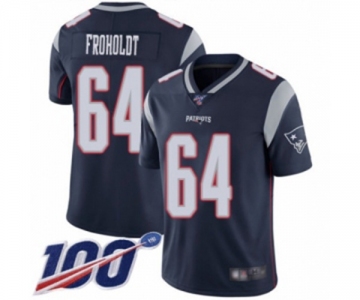 Youth New England Patriots #64 Hjalte Froholdt Navy Blue Team Color Vapor Untouchable Limited Player 100th Season Football Jersey