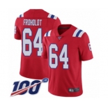 Youth New England Patriots #64 Hjalte Froholdt Red Alternate Vapor Untouchable Limited Player 100th Season Football Jersey