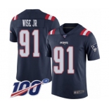 Youth New England Patriots #91 Deatrich Wise Jr Limited Navy Blue Rush Vapor Untouchable 100th Season Football Jersey