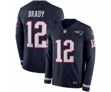 Youth Nike New England Patriots #12 Tom Brady Limited Navy Blue Therma Long Sleeve NFL Jersey