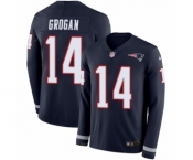 Youth Nike New England Patriots #14 Steve Grogan Limited Navy Blue Therma Long Sleeve NFL Jersey