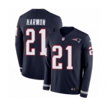 Youth Nike New England Patriots #21 Duron Harmon Limited Navy Blue Therma Long Sleeve NFL Jersey