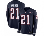 Youth Nike New England Patriots #21 Duron Harmon Limited Navy Blue Therma Long Sleeve NFL Jersey