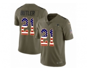 Youth Nike New England Patriots #21 Malcolm Butler Limited Olive USA Flag 2017 Salute to Service NFL Jersey