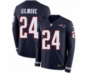 Youth Nike New England Patriots #24 Stephon Gilmore Limited Navy Blue Therma Long Sleeve NFL Jersey