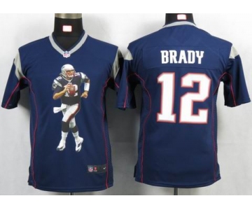 nike youth nfl jerseys new england patriots #12 tom brady blue[portrait fashion]