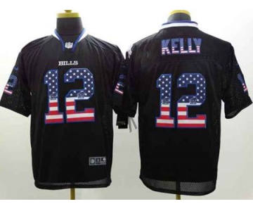 nike nfl jerseys buffalo bills #12 jim kelly black[Elite USA flag fashion]