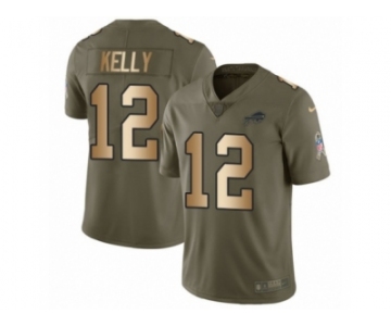 Men Nike Buffalo Bills #12 Jim Kelly Limited Olive Gold 2017 Salute to Service NFL Jersey