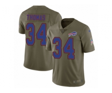 Men Nike Buffalo Bills #34 Thurman Thomas Limited Olive 2017 Salute to Service NFL Jersey