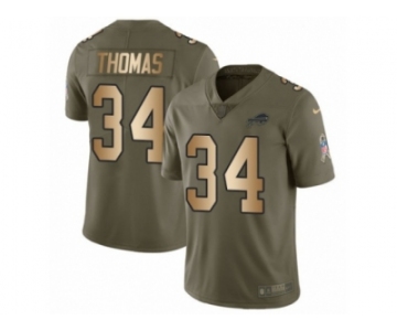 Men Nike Buffalo Bills #34 Thurman Thomas Limited Olive Gold 2017 Salute to Service NFL Jersey