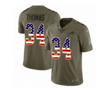 Men Nike Buffalo Bills #34 Thurman Thomas Limited Olive USA Flag 2017 Salute to Service NFL Jersey