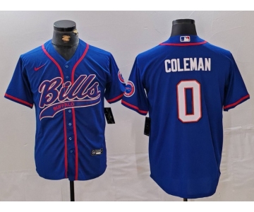 Men's Buffalo Bills #0 Keon Coleman Blue With Patch Cool Base Stitched Baseball Jersey