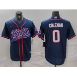 Men's Buffalo Bills #0 Keon Coleman Navy With Patch Cool Base Stitched Baseball Jersey