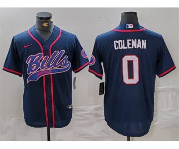 Men's Buffalo Bills #0 Keon Coleman Navy With Patch Cool Base Stitched Baseball Jersey