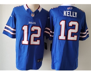 Men's Buffalo Bills #12 Jim Kelly Blue 2023 F.U.S.E. Vapor Untouchable Limited Football Stitched Jersey