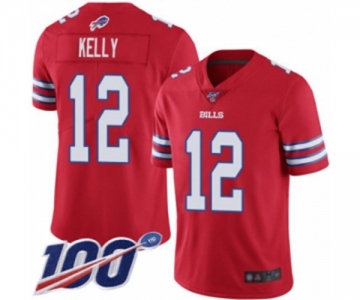 Men's Buffalo Bills #12 Jim Kelly Limited Red Rush Vapor Untouchable 100th Season Football Jersey