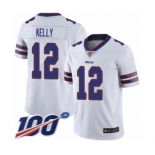 Men's Buffalo Bills #12 Jim Kelly White Vapor Untouchable Limited Player 100th Season Football Jersey