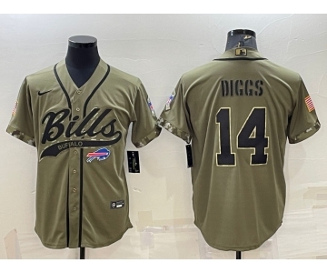 Men's Buffalo Bills #14 Stefon Diggs 2022 Olive Salute to Service Cool Base Stitched Baseball Jersey