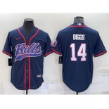 Men's Buffalo Bills #14 Stefon Diggs Navy With Patch Cool Base Stitched Baseball Jersey