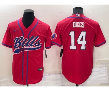 Men's Buffalo Bills #14 Stefon Diggs Red Stitched Cool Base Nike Baseball Jersey