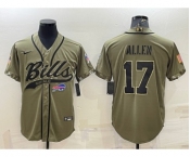 Men's Buffalo Bills #17 Josh Allen 2022 Olive Salute to Service Cool Base Stitched Baseball Jersey