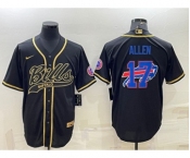 Mens Buffalo Bills #17 Josh Allen Black Gold Team Big Logo With Patch Cool Base Stitched Baseball Jersey