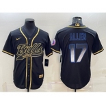 Men's Buffalo Bills #17 Josh Allen Black Gold Vapor Smoke With Patch Cool Base Stitched Baseball Jersey