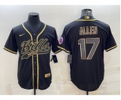 Men's Buffalo Bills #17 Josh Allen Black Gold With Patch Cool Base Stitched Baseball Jersey