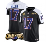 Men's Buffalo Bills #17 Josh Allen Black White 2023 F.U.S.E. AFC East Champions With 4-star C Ptach Football Stitched Jersey