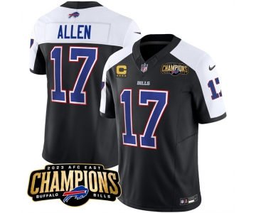 Men's Buffalo Bills #17 Josh Allen Black White 2023 F.U.S.E. AFC East Champions With 4-star C Ptach Football Stitched Jersey