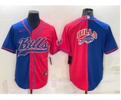 Men's Buffalo Bills #17 Josh Allen Blue Red Two Tone With Patch Cool Base Stitched Baseball Jersey