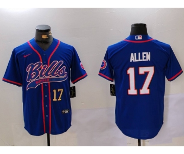 Men's Buffalo Bills #17 Josh Allen Blue Team Cool Base Stitched Baseball Jersey