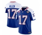 Men's Buffalo Bills #17 Josh Allen Blue White 2023 F.U.S.E. 75th Anniversary Throwback Vapor Untouchable Limited Football Stitched Jersey