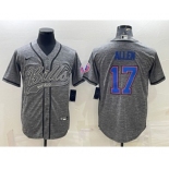 Men's Buffalo Bills #17 Josh Allen Gray With Patch Cool Base Stitched Baseball Jersey