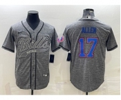 Men's Buffalo Bills #17 Josh Allen Gray With Patch Cool Base Stitched Baseball Jersey