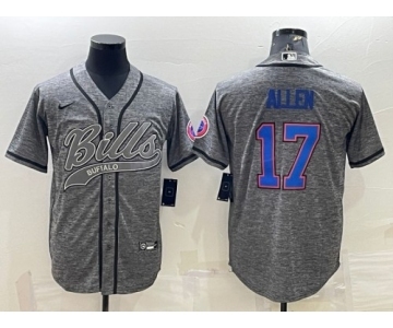 Men's Buffalo Bills #17 Josh Allen Gray With Patch Cool Base Stitched Baseball Jersey