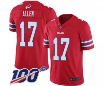 Men's Buffalo Bills #17 Josh Allen Limited Red Rush Vapor Untouchable 100th Season Football Jersey