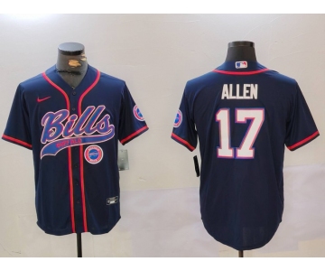 Men's Buffalo Bills #17 Josh Allen Navy Team Cool Base Stitched Baseball Jersey