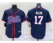 Men's Buffalo Bills #17 Josh Allen Navy With Patch Cool Base Stitched Baseball Jersey