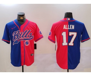 Men's Buffalo Bills #17 Josh Allen Red Blue Team Cool Base Stitched Baseball Jersey