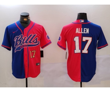 Men's Buffalo Bills #17 Josh Allen Red Blue Team Cool Base Stitched Baseball Jerseys